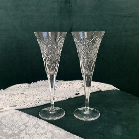 Vintage Waterford Clear Crystal Millenium Happiness Serie Champagne Glass Pair - Picture 1 of 8